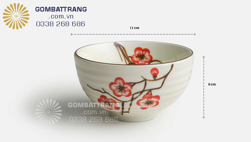 Bộ 6 chén cơm vẽ hoa đào đỏ