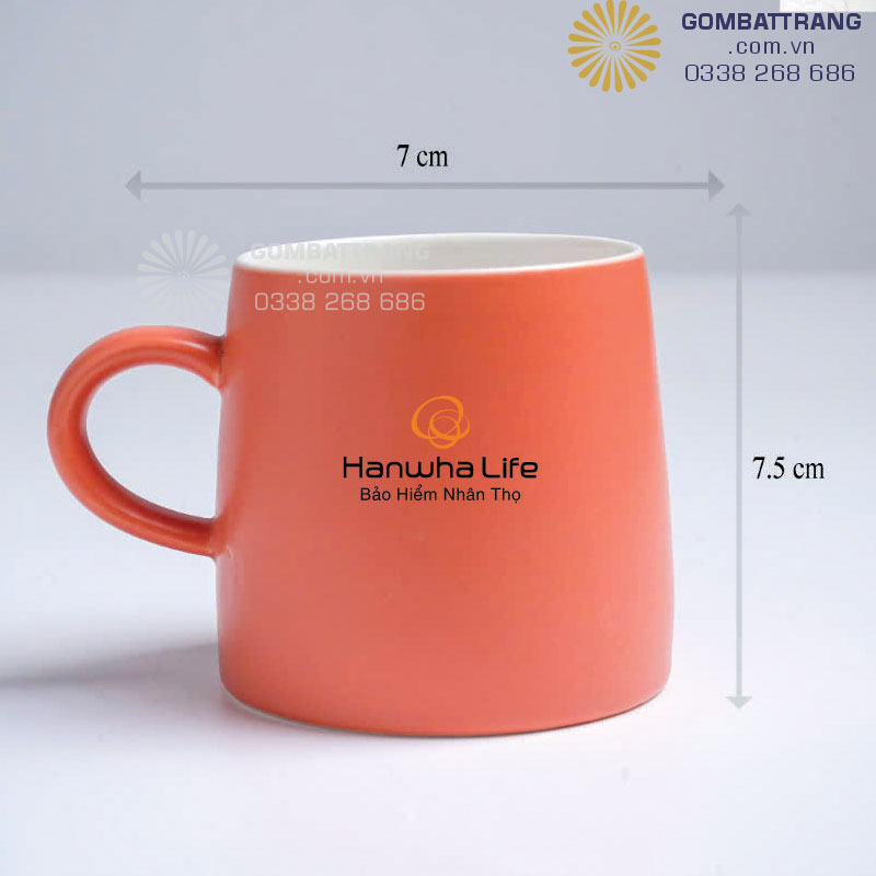 Ly sứ mầu vàng cam, men tự nhiên, thiết kế trẻ trung thanh lịch, sứ sạch rất bền, in logo theo yêu cầu chất lượng cao