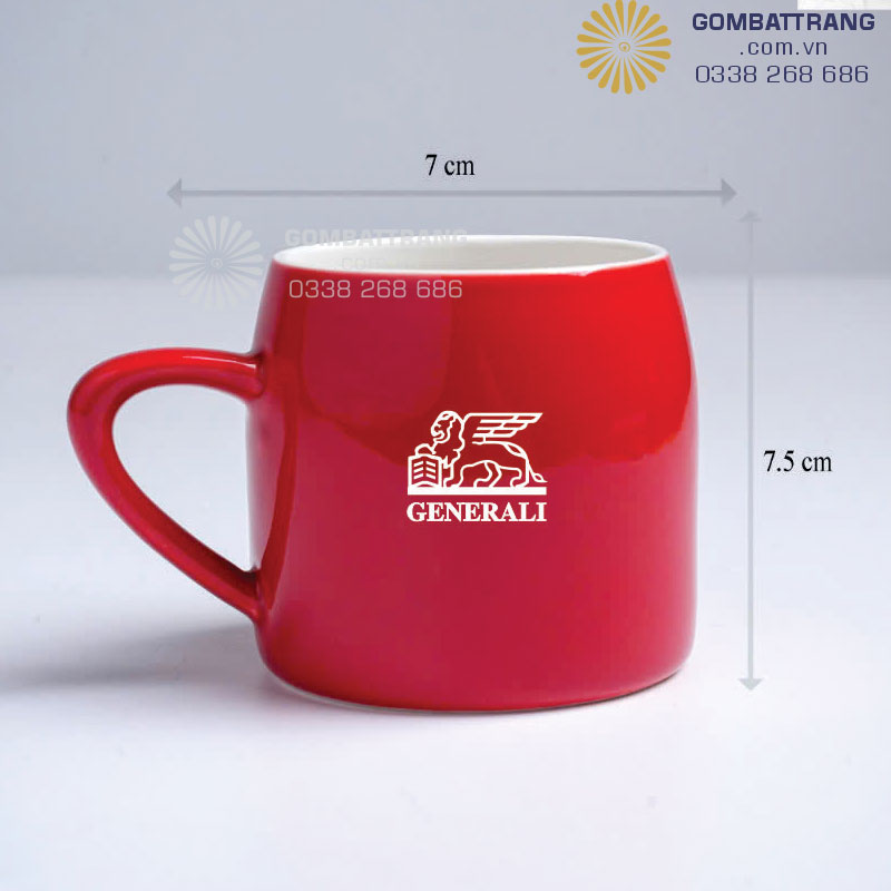 Ly sứ men mầu đỏ, dáng quai tròn thiết kế tinh tế, kiểu dáng trẻ trung, thanh lịch, sứ sạch rất bền, in logo đẹp , sang trọng