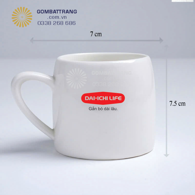 Cốc sứ men trắng quai tròn thiết kế tinh tế, trẻ trung thanh lịch, sứ sạch rất bền, in logo theo yêu cầu, đẹp, sắc nét