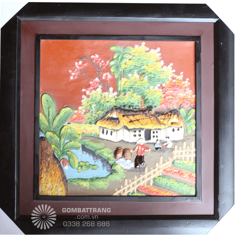 Tranh gốm bát tràng treo tường cảnh làng quê tuổi thơ – tinh xảo, mộc mạc, sang trọng