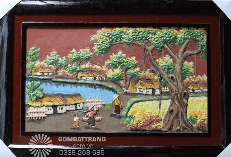 Tranh gốm ốp tường cảnh làm lúa mang hồn quê Việt bình dị