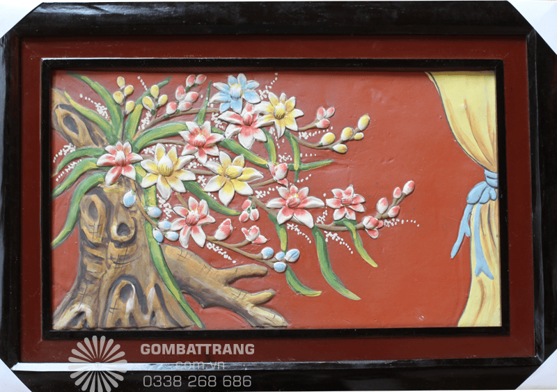 Họa tiết hoa đào – mai tinh xảo trên nền gốm nung bền đẹp, sang trọng