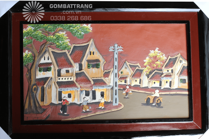 Tranh gốm sứ Bát Tràng tái hiện phố cổ Hà Nội xưa, tinh xảo và đầy hoài niệm.